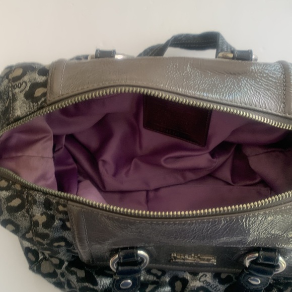 COACH ASHLEY OCELOT LEOPARD BLACK & SILVER METALLIC RARE SATCHEL - Picture 6 of 8